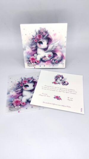 Προσκλητήρια βάπτισης με unicorn (μονόκερος) Newage invitation 24b019 trte unicorn